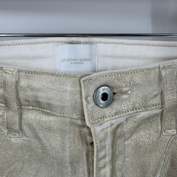 Jonathan Simkhai Metallic Gold Jeans Ankle Slit Skinny Pants Made in USA Size 26 - Picture 5 of 8
